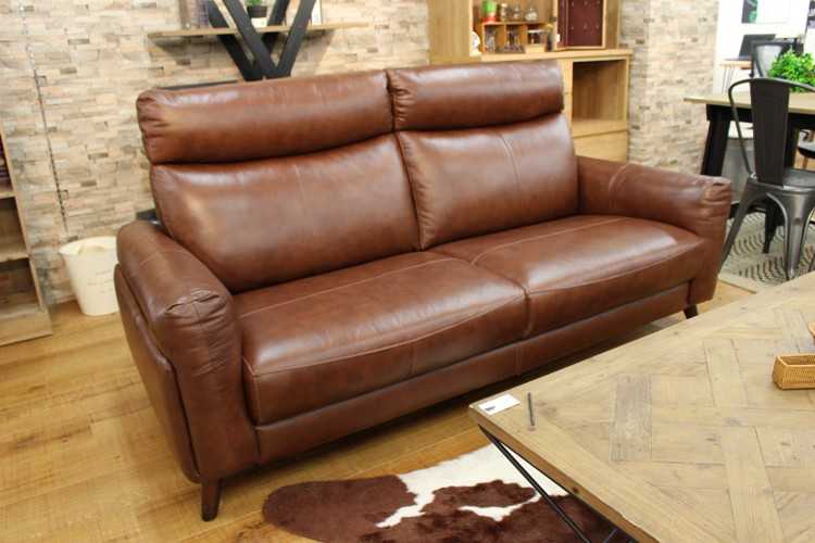 SF-3821 幅190cm・本革製3人掛けハイバックソファー（茶ブラウン・黒