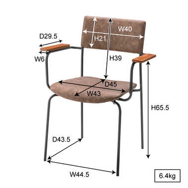 CH-3857 天然木ビーチ&ソフトレザー製・肘付きチェア（完成品）のサイズ詳細画像
