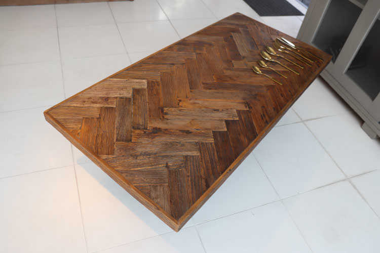 TA-2553 幅115cm・天然木製ローテーブル（ヘリンボーン柄）