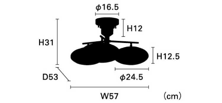 LT-4422 3灯シーリングライト丸形シェードのサイズ詳細画像