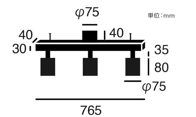 LT-4442 LED内蔵型・シーリングスポットライト3灯のサイズ詳細画像