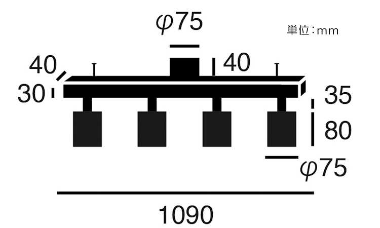 LT-4443 LED内蔵型シーリングスポットライト4灯のサイズ詳細画像