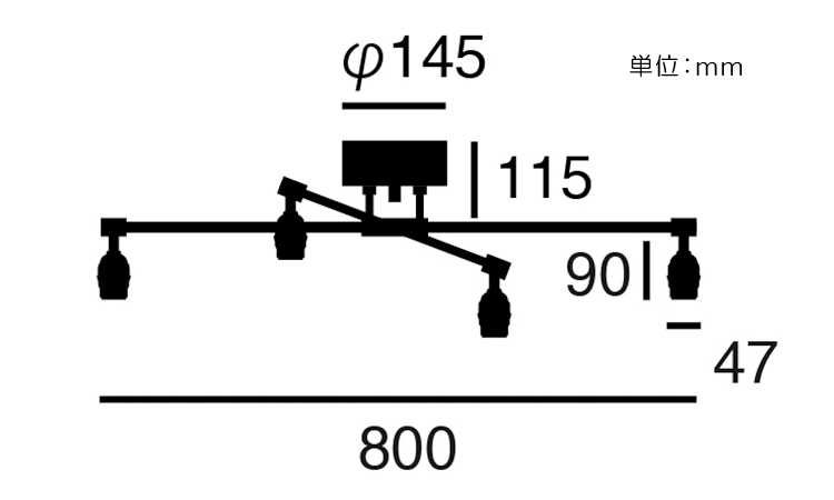 LT-4491 4灯シーリングライトクロスデザインのサイズ詳細画像