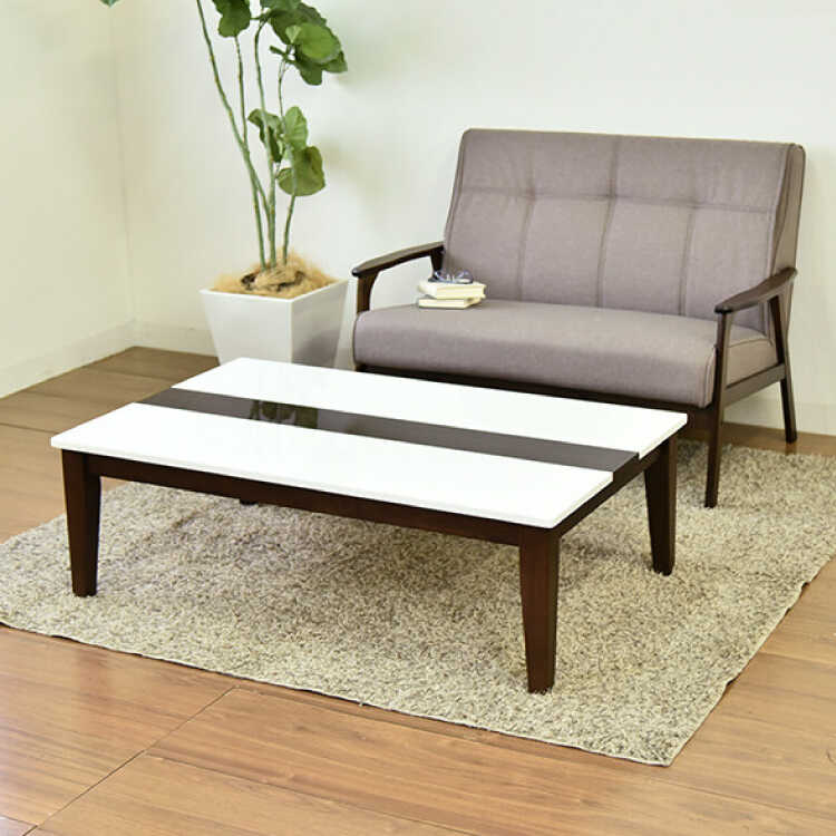 TA-2569 光沢ローテーブルブラウン木目＆白ホワイト｜幅120cm