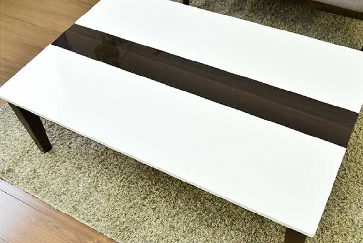 TA-2569 光沢ローテーブルブラウン木目＆白ホワイト｜幅120cm
