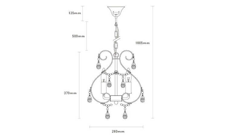LT-4537 かわいいシャンデリア白ホワイト3灯のサイズ詳細画像