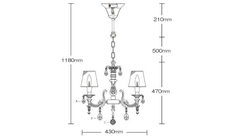 LT-4561 ファブリック白シャンデリア5灯のサイズ詳細画像