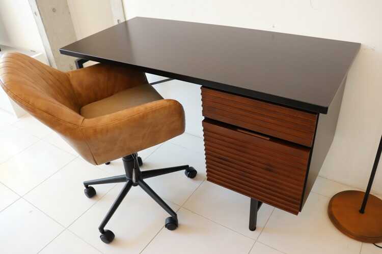 DE-1939 収納付きパソコンデスクダークブラウン｜アルダー無垢材