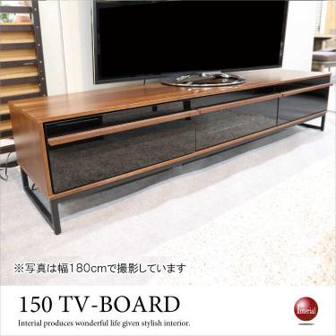 幅150cm・黒ガラスTVボード（天然木ウォールナット／ブラック強化ガラスUV塗装／完成品）【期間限定・大幅割引SALE中】