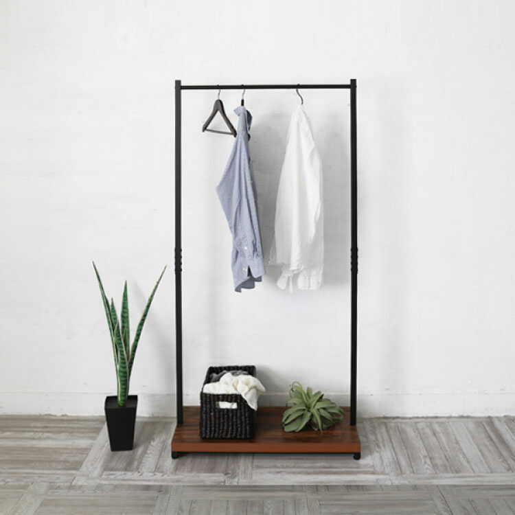 WR-1498 アイアンハンガーラック｜幅80cm・木目ブラウン＆黒