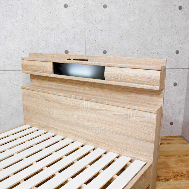 BE-3171 ダブルベッド北欧ナチュラル｜照明＆コンセント付・すのこ