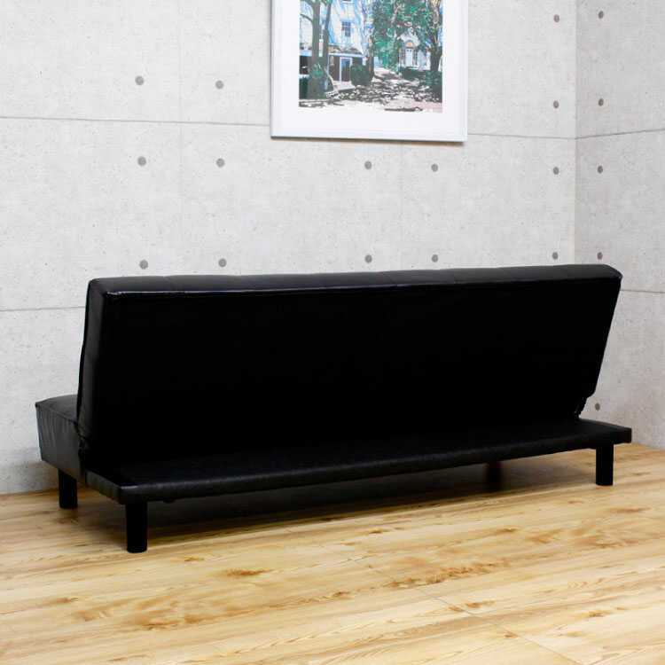 SF-3858 シンプルソファーベッド黒ブラック｜3段階リクライニング