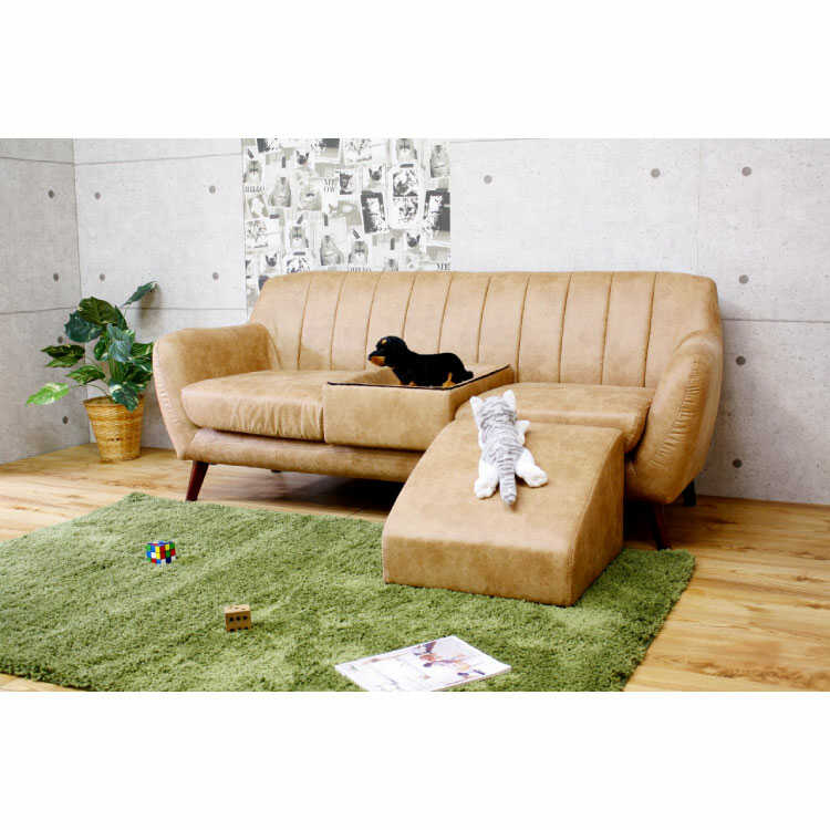 SF-3877 ペット対応ソファー＆オットマン付｜ベージュ・キズに強い