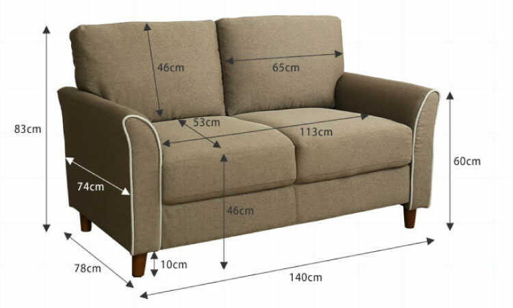 SF-3920 幅140cmシンプルでおしゃれな2人掛けソファーのサイズ詳細画像