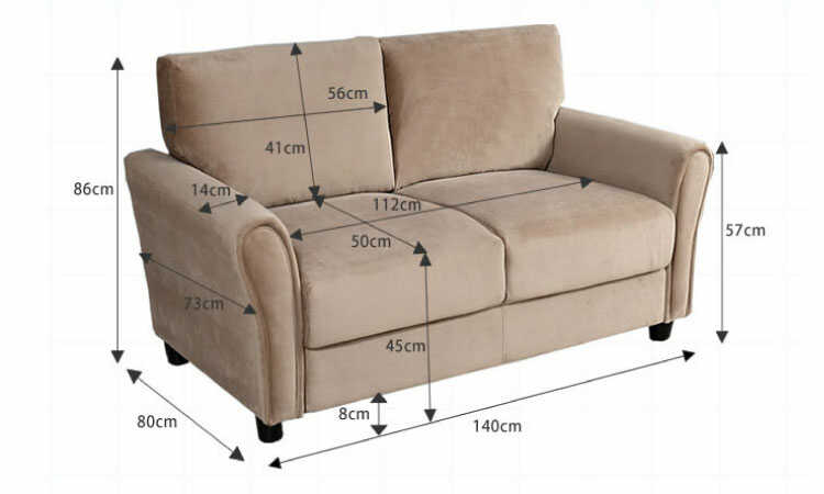 SF-3921 幅140cmベロア生地の2人掛けソファーのサイズ詳細画像