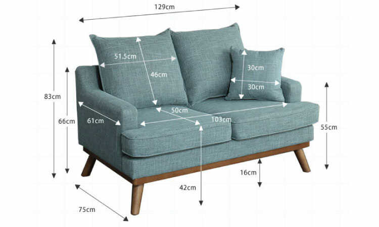 SF-3927 幅129cm天然木と布製のかわいいソファーのサイズ詳細画像