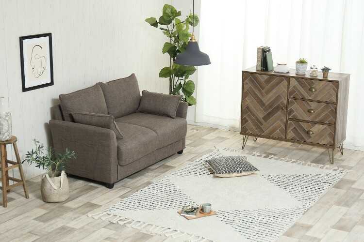 SF-3928 収納付きファブリック製2人掛けソファー｜ブラウン・クッション付