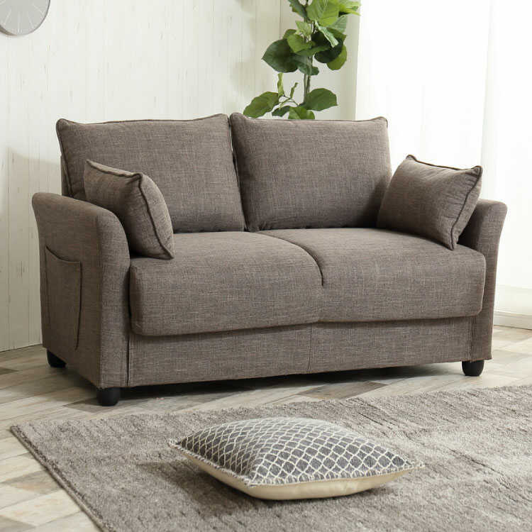 ソファ　2.5人掛け　ブラウン SF-3928 収納付きファブリック製2人掛けソファー｜ブラウン・クッション付