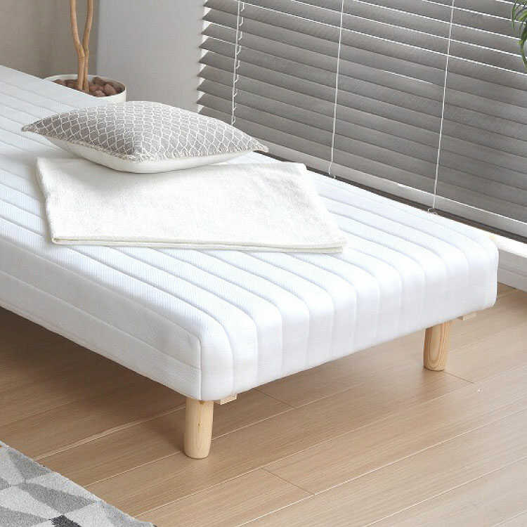 ホワイト ストライプデザイン 脚付きマットレス セミダブル BE-3189 脚付きマットレスベッド｜セミダブル・白ホワイト
