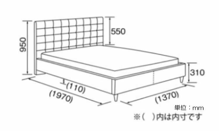 BE-3207 おしゃれな布製ボタンデザインのダブルベッドのサイズ詳細画像