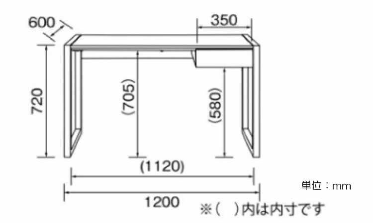 DE-1953 幅120cm北欧テイストのパソコンデスクのサイズ詳細画像