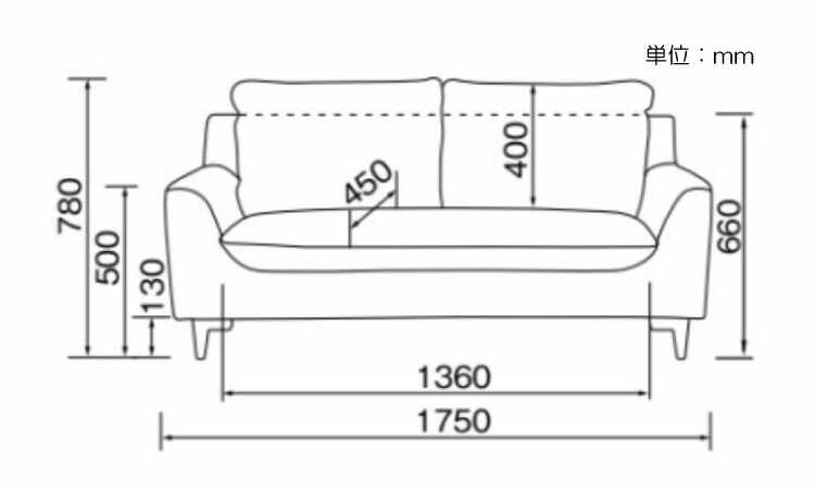 SF-3974 幅175cmヴインテージ感溢れる3人掛けソファーのサイズ詳細画像