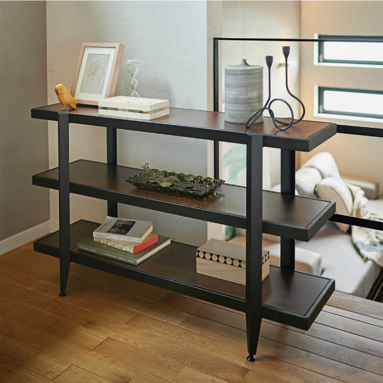 RA-3367 ウォールナット柄×ブラック高級オープンラック135cm