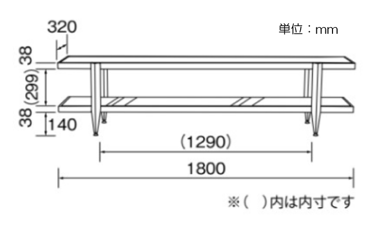 TB-2678 幅180cm木目ブラウンと黒ガラス製オープンテレビ台のサイズ詳細画像