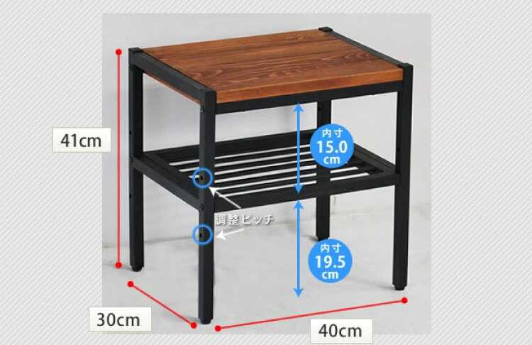 TA-2717 幅40cm天然木パイン材アイアン製サイドテーブルのサイズ詳細画像