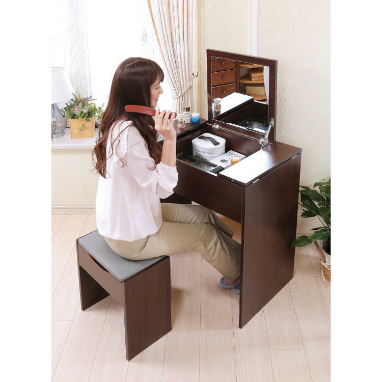 DR-1022 シンプルなドレッサー｜スツール付き・幅75cm