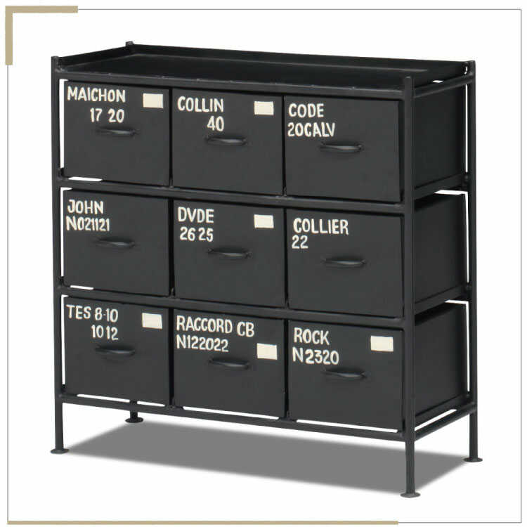 RA-3410 インダストリアルなスチール製の引出し収納｜黒ブラック