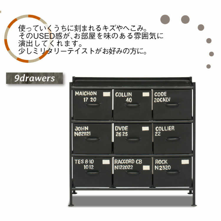 RA-3410 インダストリアルなスチール製の引出し収納｜黒ブラック