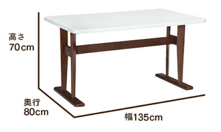 DI-2355 幅135cmホワイト鏡面UV塗装ダイニングテーブルのサイズ詳細画像