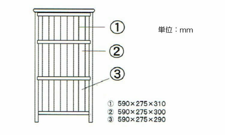 RA-3413 幅65cmカントリーブラウンのオープンラックのサイズ詳細画像