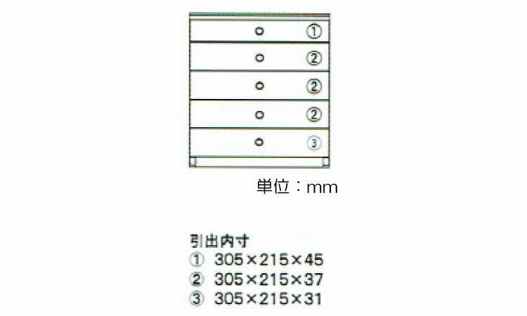 RA-3420 幅38.5cm小物整理に便利な引出し収納5段のサイズ詳細画像