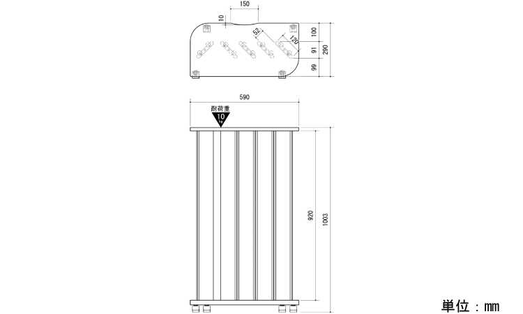 CT-1001 キャスター付きカウンターテーブルのサイズ詳細画像