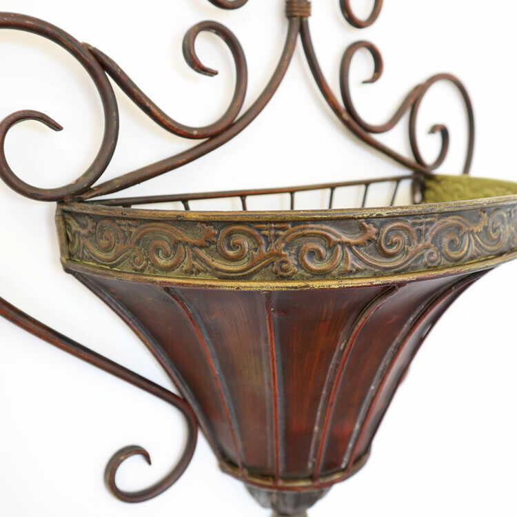 OT-1574 アンティークな壁掛けウォールプランター｜アイアン製