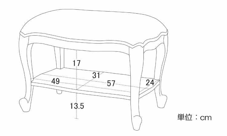 SF-4010 高級猫脚ベンチスツールのサイズ詳細画像