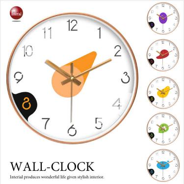 モダンデザインがかわいい壁掛け時計（選べる5サイズ＆6色／フレームゴールド色／音がしない連続秒針）