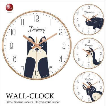 子供部屋におすすめキュートな動物デザインの壁掛け時計（選べる5サイズ＆4デザイン／フレームゴールド色／音なし連続秒針）
