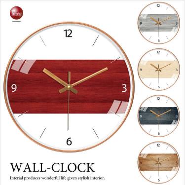 スタイリッシュ壁掛け時計（選べる5サイズ＆5デザイン／フレームゴールド色／音なしスイープムーブメント）
