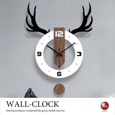 北欧テイストの壁掛け振り子時計（おしゃれな鹿モチーフ）