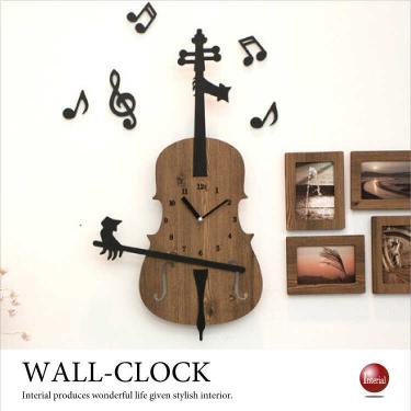 音楽好きには堪らないバイオリンの壁掛け時計（木製）