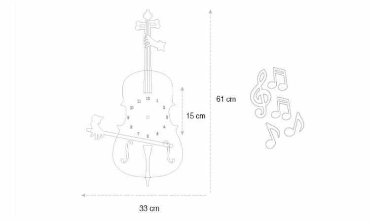 CL-2428 音楽好きには堪らないバイオリンの壁掛け時計のサイズ詳細画像