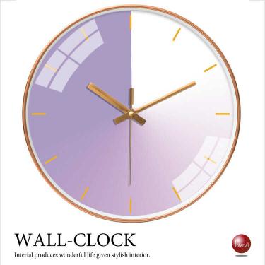 スマートでかわいい壁掛け時計（パープル系／静かな連続秒針／フレーム色ゴールド）