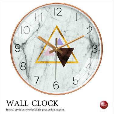 大理石柄のおしゃれな壁掛け時計（静かなスイープ針／5サイズから選べる／フレーム色ゴールド）