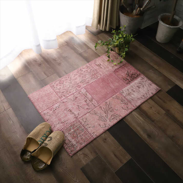 RG-3867 かわいいピンクのトルコ絨毯の玄関マット｜60×90cm