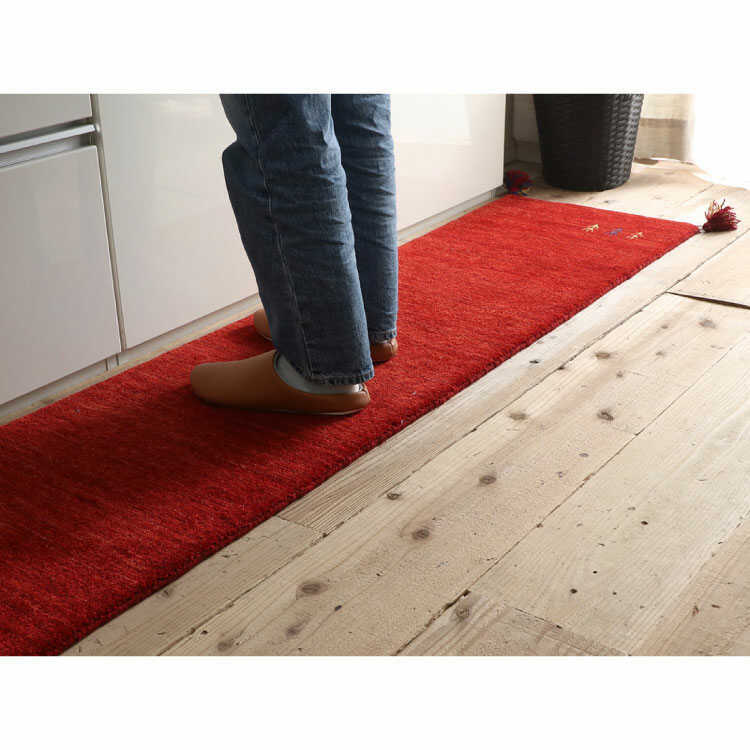 RG-3937 シンプルなギャッベキッチンマット180cm×45赤レッド