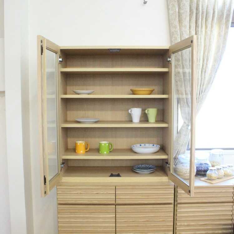 楽天市場】食器棚 天然木薄型スリムカップボード 高121cm 幅80cm