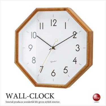 八角形の木製フレーム壁掛け時計（ホワイト・白／音がしないスイープムーブメント）